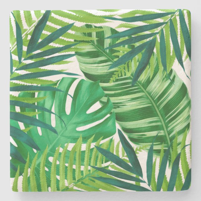 Dessous-de-verre En Pierre Feuille tropical vert (Devant)