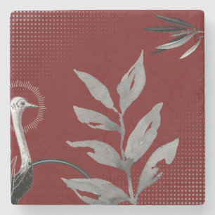 Dessous-de-verre En Pierre Feuilles d'aquarelle moderne Autruche Bordeaux