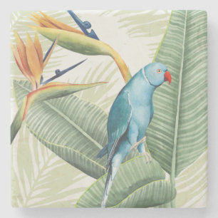 Dessous-de-verre En Pierre Feuilles De Palme Avec Oiseau Bleu