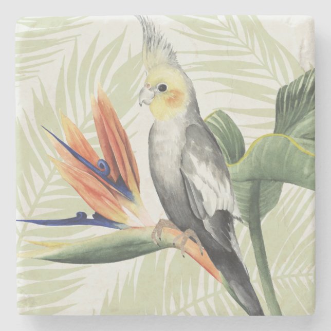 Dessous-de-verre En Pierre Feuilles de palmiers à oiseaux noirs (Devant)