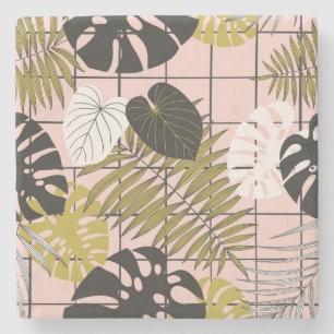 Dessous-de-verre En Pierre Feuilles de palmiers tropicaux, été élégant.
