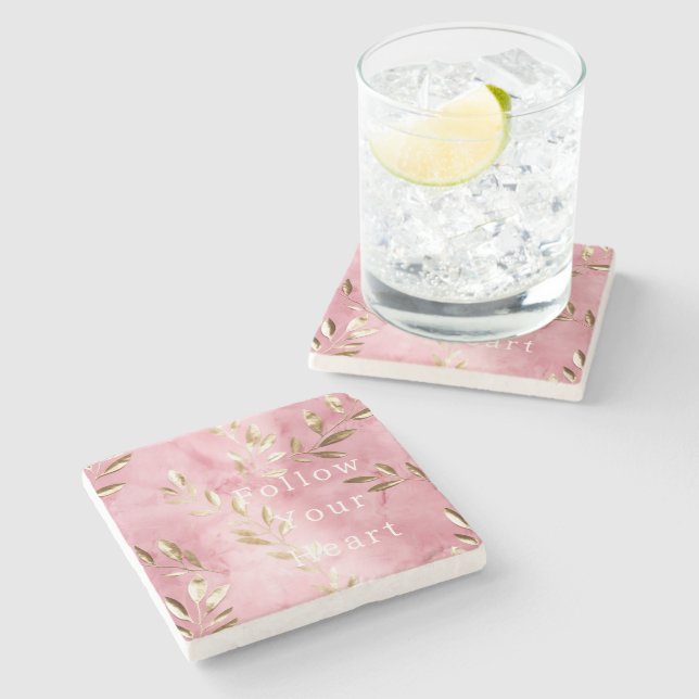 Dessous-de-verre En Pierre Feuilles d'or rose (Côté)