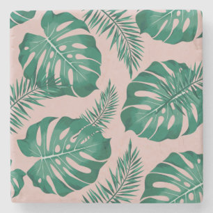 Dessous-de-verre En Pierre Feuilles Pink & Green Palm sans couture Motif