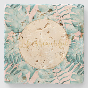 Dessous-de-verre En Pierre Feuilles tropicaux Aqua Gold