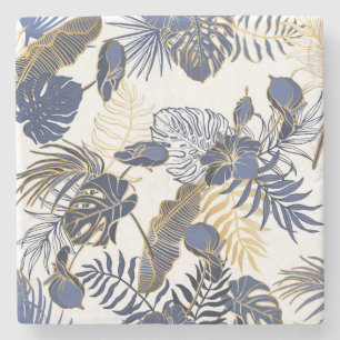Dessous-de-verre En Pierre Feuilles tropicaux, arrière - plan sans couture da