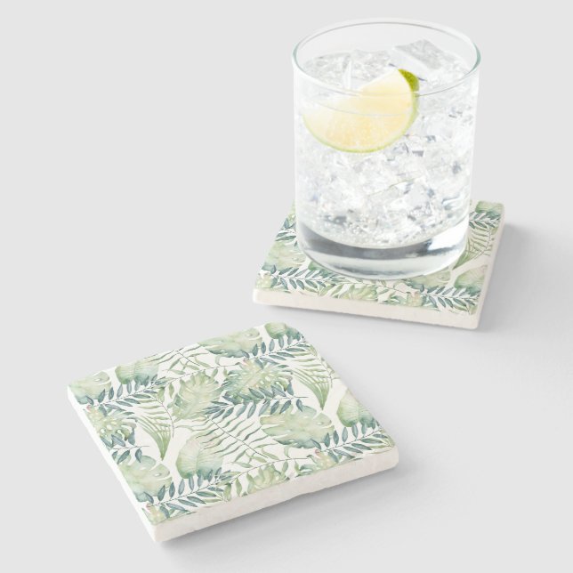 Dessous-de-verre En Pierre Feuilles verts tropicaux (Côté)