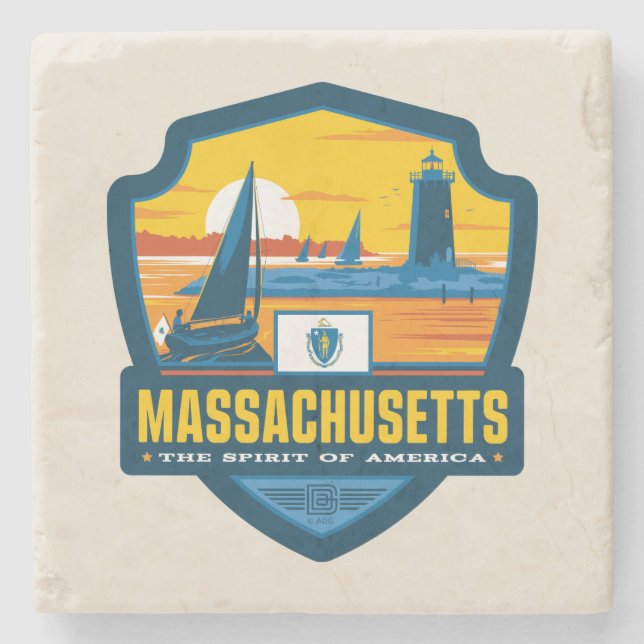 Dessous-de-verre En Pierre Fierté d'État| Massachusetts (Devant)