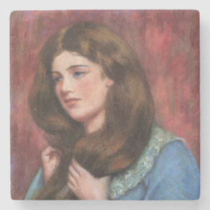 Dessous-de-verre En Pierre Fille avec de beaux longs cheveux Brown