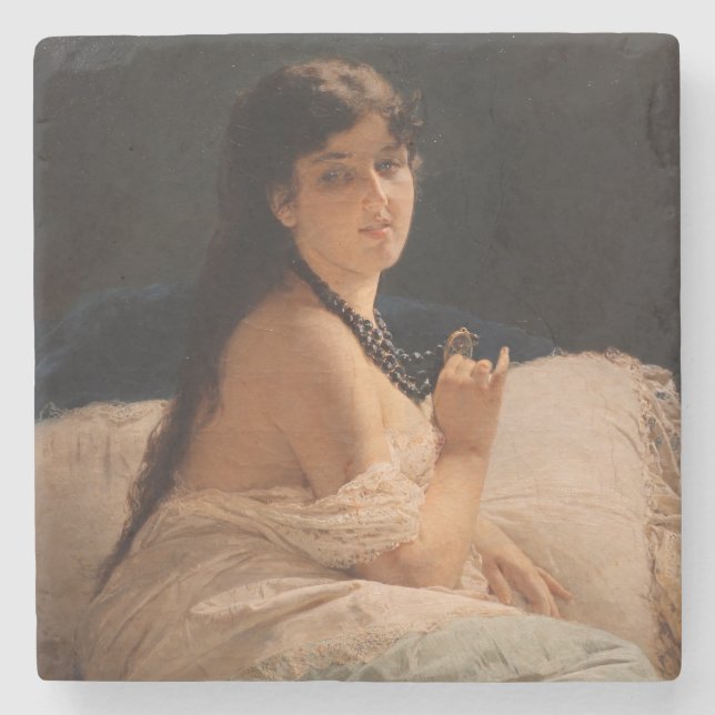 Dessous-de-verre En Pierre Fille avec un médaillon (par Gerolamo Induno) (Devant)