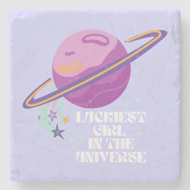 Dessous-de-verre En Pierre Fille chanceuse, Fille chanceuse, Lucky, Affirmati (Devant)