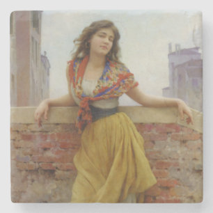 Dessous-de-verre En Pierre Fille porteuse d'eau italienne vintage