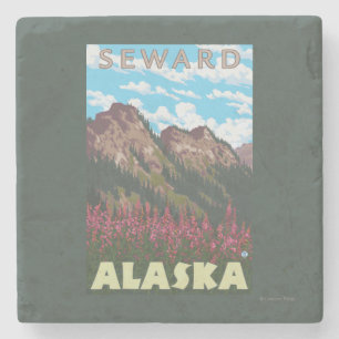 Dessous-de-verre En Pierre Fireweed et montagnes - Seward, Alaska
