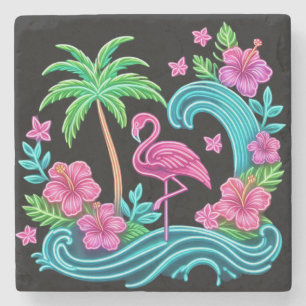 Dessous-de-verre En Pierre Flamant rose de néon tropical