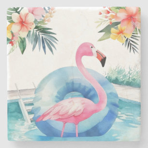 Dessous-de-verre En Pierre Flamant rose de piscine d'été