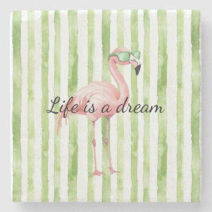 Dessous-de-verre En Pierre Flamant rose rose blanc vert