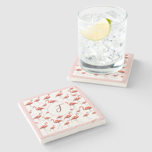 Dessous-de-verre En Pierre Flamant rose rose Conception personnalisée Famille (Côté)