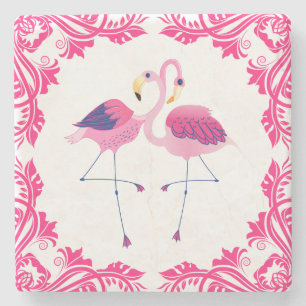 Dessous-de-verre En Pierre Flamingos Love Pink Frame