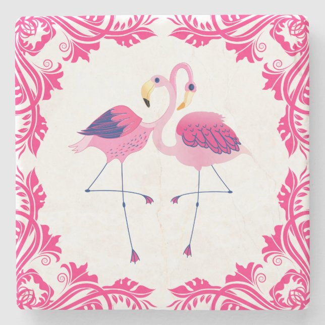 Dessous-de-verre En Pierre Flamingos Love Pink Frame (Devant)