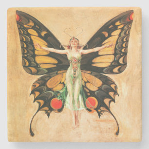Dessous-de-verre En Pierre Flapper Butterfly Flying Woman Illustration