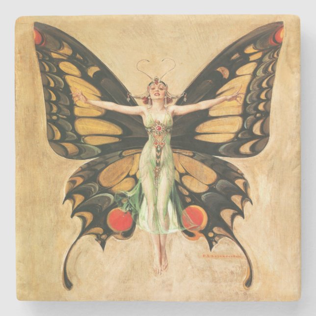 Dessous-de-verre En Pierre Flapper Butterfly Flying Woman Illustration (Devant)