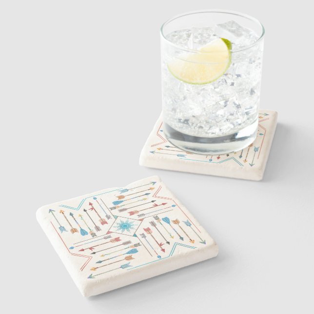 Dessous-de-verre En Pierre Flèches Boho et Sun V11 Sq ID748 (Côté)