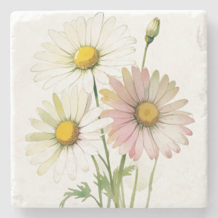 Dessous-de-verre En Pierre Fleur Aquarelle Daisy Moderne Professionnelle
