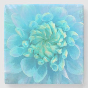 Dessous-de-verre En Pierre Fleur bleu turquoise Dahlia en Aquarelle
