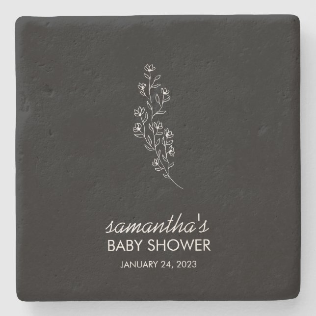 Dessous-de-verre En Pierre Fleur d'art en ligne élégante noire (Devant)