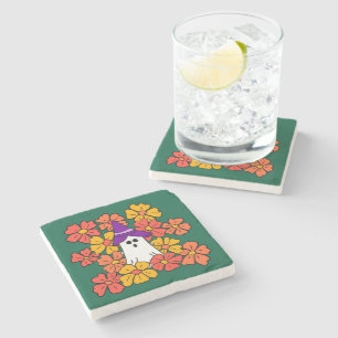 Dessous-de-verre En Pierre Fleur d'automne Fantôme d'Halloween