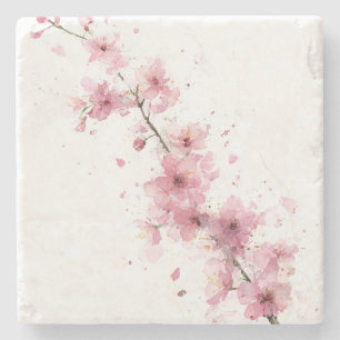 Dessous-de-verre En Pierre Fleur de cerisier rose Sakura aquarelle floral Boh