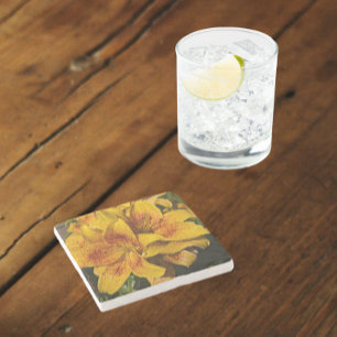 Dessous-de-verre En Pierre Fleur de Lys Asiatique Jaune Floral
