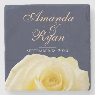 Dessous-de-verre En Pierre Fleur de rose jaune Floral Mariée Mariage Date