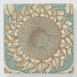 Dessous-de-verre En Pierre Fleur de tournesol sur Arrière - plan bleu-vert