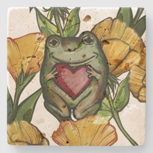 Dessous-de-verre En Pierre Fleur Fleur Froggy Motif Grenouilles Amour Coeur