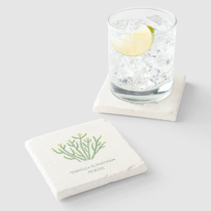 Dessous-de-verre En Pierre Fleur Jaune Cholla Cactus Mariage Faveur