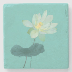Dessous-de-verre En Pierre Fleur Lotus Vert Asiatique Inspiré