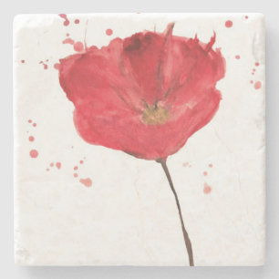 Dessous-de-verre En Pierre Fleur peinte 2 de pavot d'aquarelle