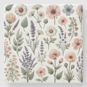 Dessous-de-verre En Pierre Fleur sauvage Aquarelle Design Printemps & Été