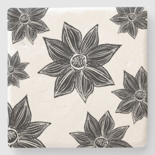 Dessous-de-verre En Pierre Fleur tropicale noir et blanc