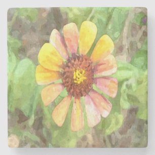 Dessous-de-verre En Pierre Fleur Zinnia jaune
