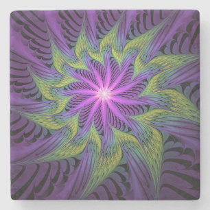 Dessous-de-verre En Pierre Fleuron vert violet Art Abstrait fractal moderne