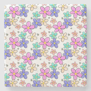 Dessous-de-verre En Pierre fleurs arc-en-ciel colorées lumineuses abeilles bo