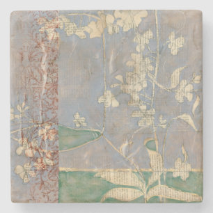 Dessous-de-verre En Pierre Fleurs blanches sur l'arrière - plan de papier
