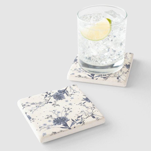 Dessous-de-verre En Pierre Fleurs bleues (Côté)