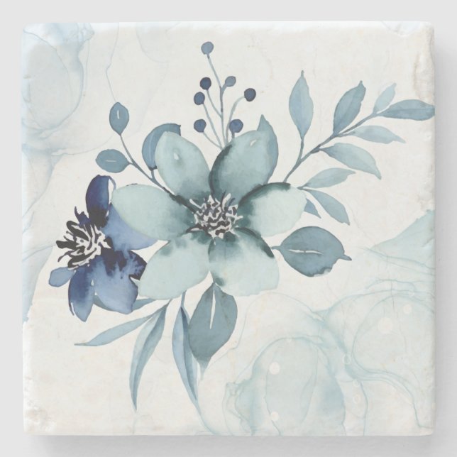 Dessous-de-verre En Pierre Fleurs bleues 4 (Devant)