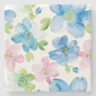 Dessous-de-verre En Pierre Fleurs Bleues Roses Chic