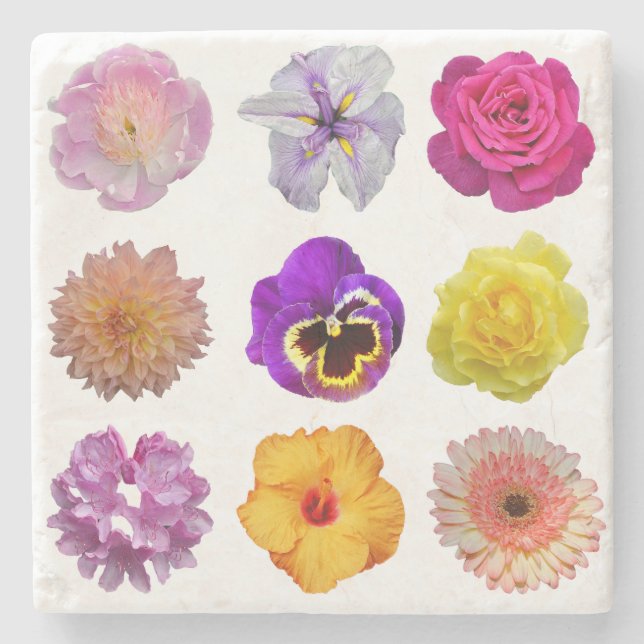 Dessous-de-verre En Pierre Fleurs colorées (Devant)