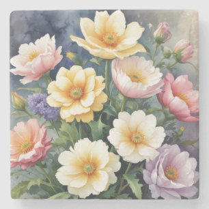 Dessous-de-verre En Pierre Fleurs Colorées Peinture élégante à l'aquarelle
