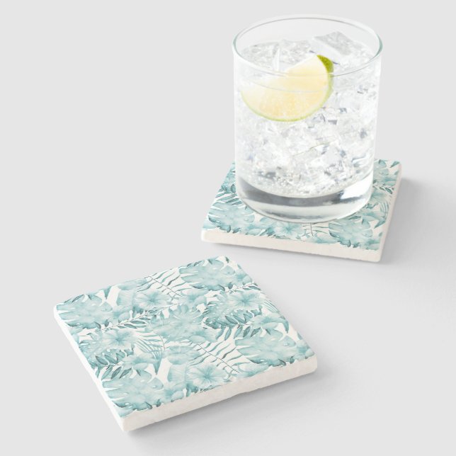 Dessous-de-verre En Pierre Fleurs d'Aqua de Menthe Tropicale (Côté)