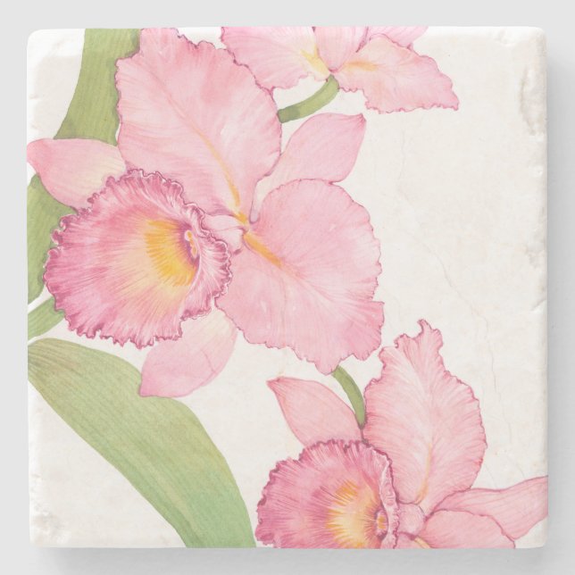 Dessous-de-verre En Pierre Fleurs d'aquarelle rose exotique (Devant)
